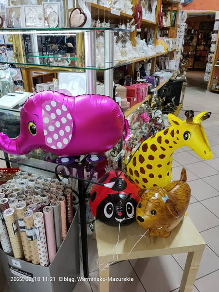 balony napełniane helem - balony chodzące zwierzaki, żyrafa, słoń, piesek, biedronka