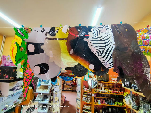 balony napełniane helem - balony chodzące: zebra, dinozaur, krokodyl, jamnik, mops
