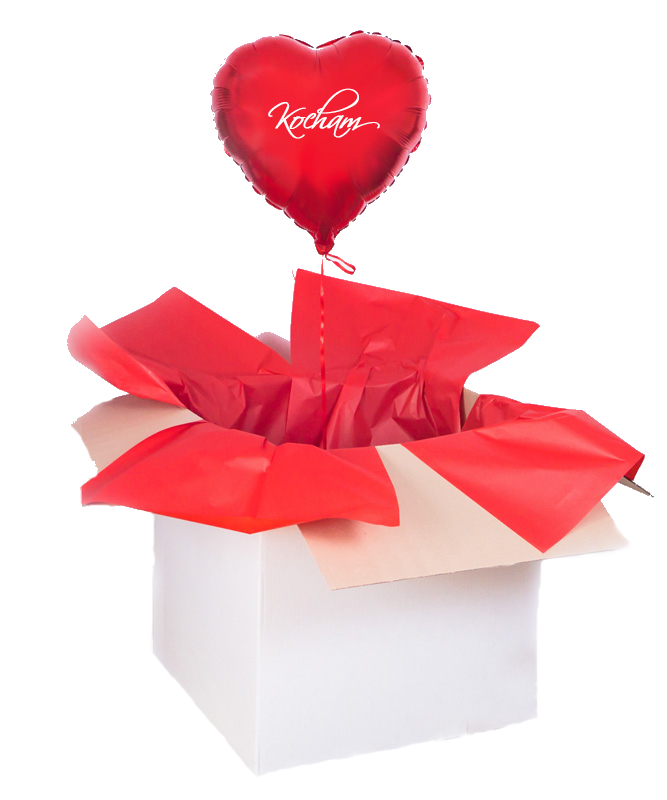 balony prezent w pudełku - kocham